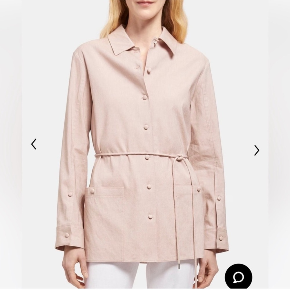 Theory Light Pink belted Utility shirt Jacket in linen